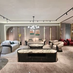 Curved Luxury Sofa Set with Fan Quilted Craftsmanship, High-Gloss Natural Burl Wood Veneer & Gold Stainless Steel Detailing